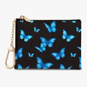 🆕 Blue Butterfly Zip Pouch Keychain - Black Background